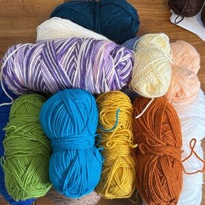 Assorted Color Yarn Bundle - Bright Teal, Mustard, Rust, Lime, Purple Mix